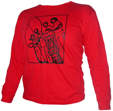 Red Long-Sleeve Shirt with Capoeira Instruments